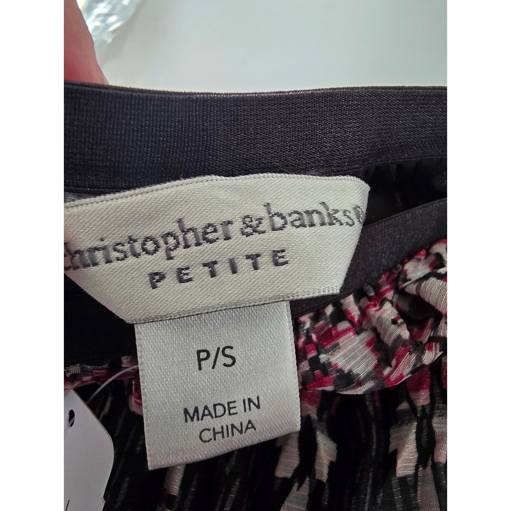 Christopher & Banks Petite Small Pleated Midi Skirt Black Pink Geometric NWT - Picture 7 of 9